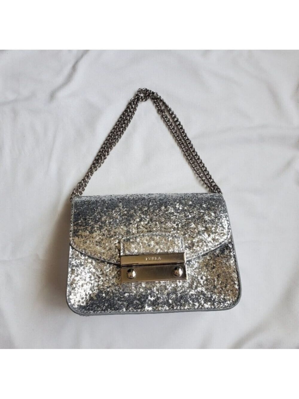 Furla Textured Glitter Chain Crossbody Mini Bag